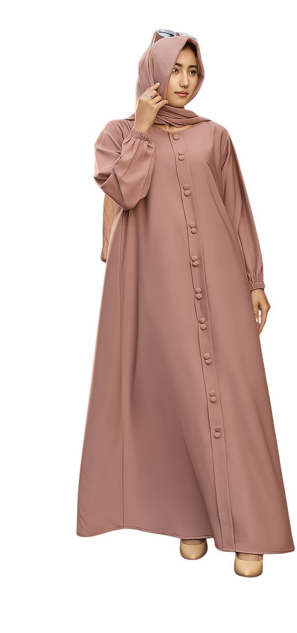 Beige Fancy Button Abaya
