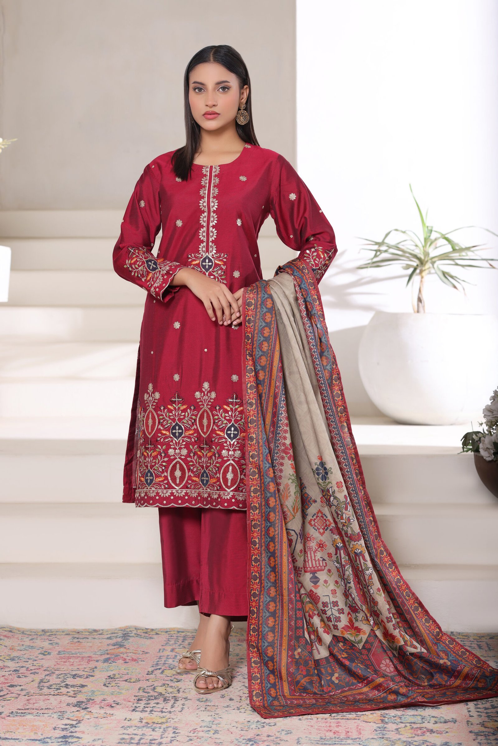 3 Pcs Embroidered Suit (stiched)