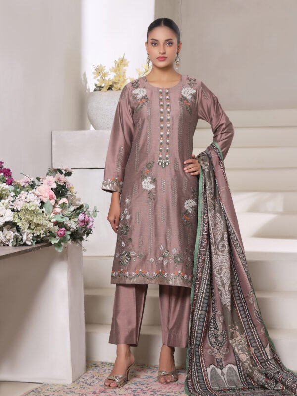 3 Pcs Embroidered Suit (Stiched)