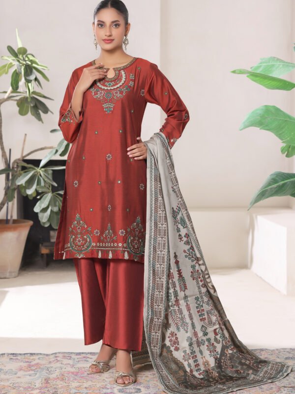 3 Pcs Embroidered Suit (Stiched)
