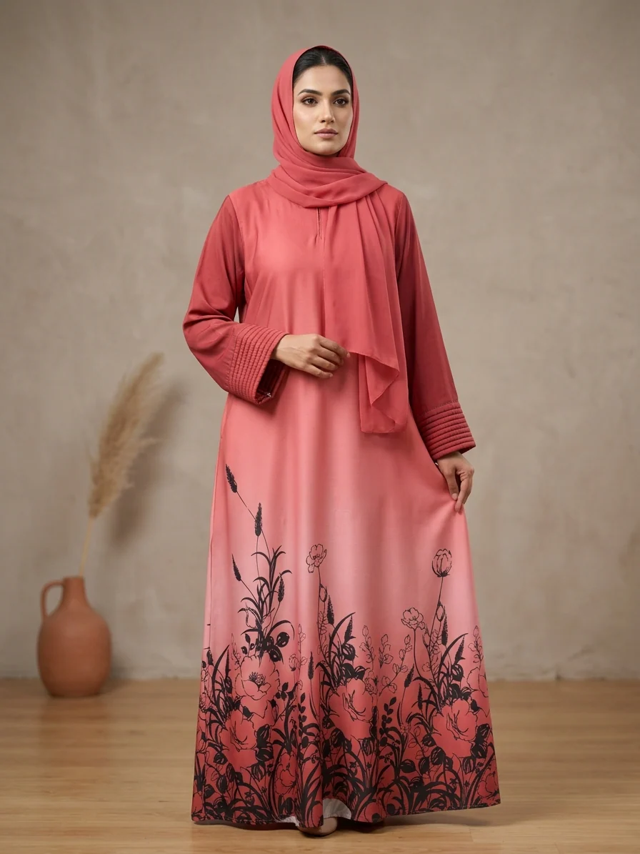 Coral Bloom Abaya - Image 2