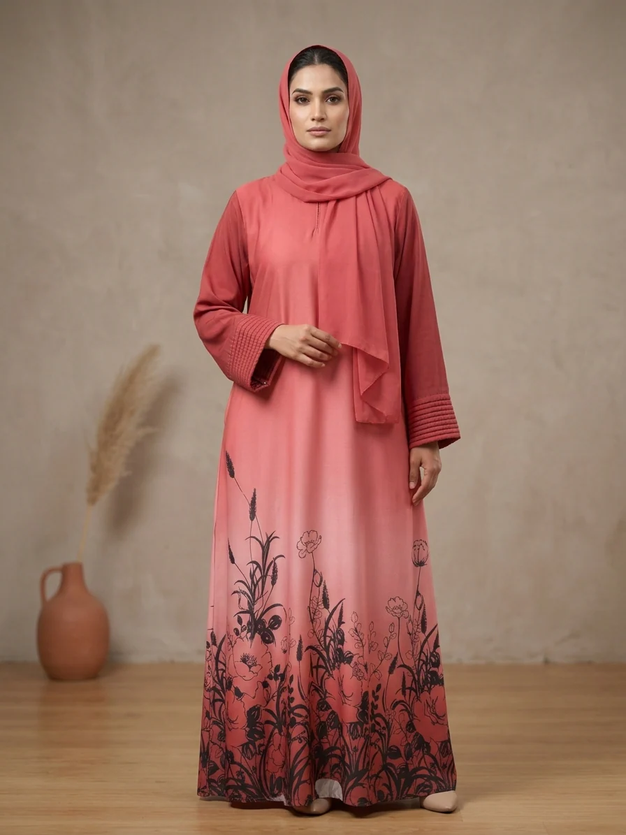 Coral Bloom Abaya - Image 3