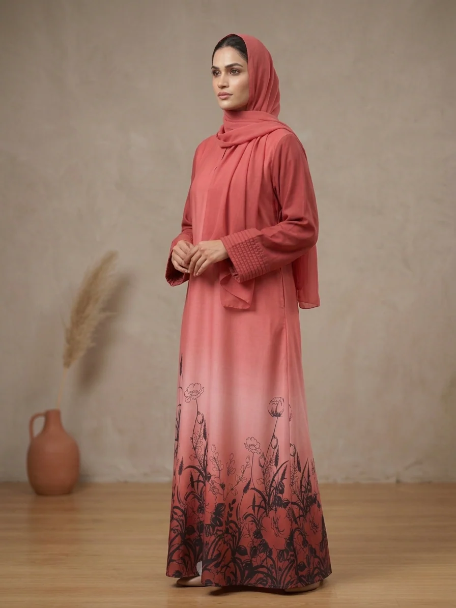 Coral Bloom Abaya